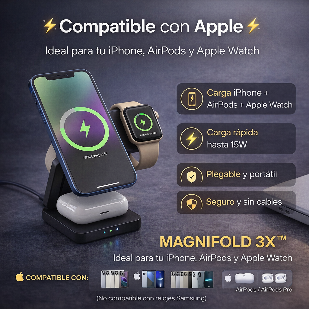 MagniFold 3X™ | Cargador Magnético Plegable 3 en 1