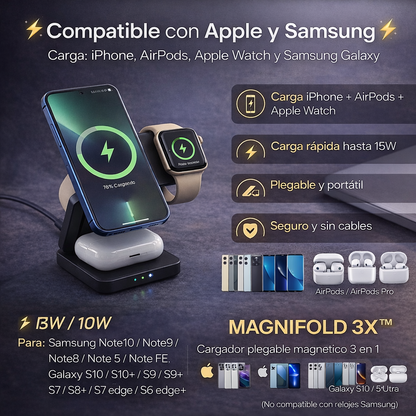 MagniFold 3X™ | Cargador Magnético Plegable 3 en 1