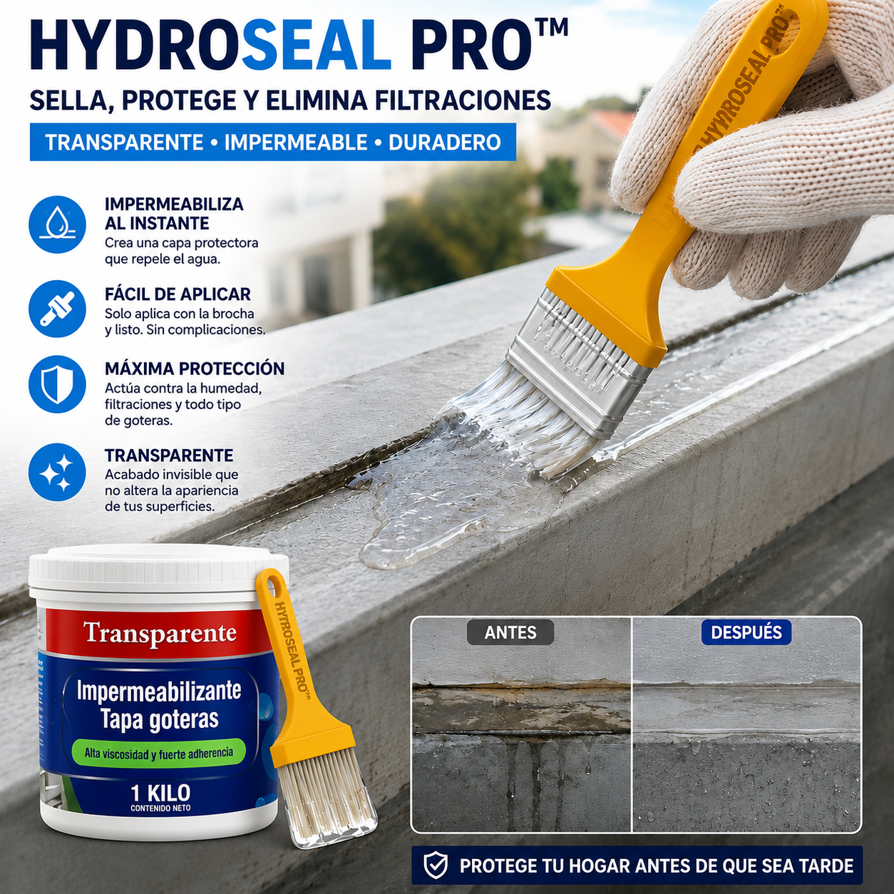 HydroSeal Pro™ | Impermeabilizante Transparente Antigoteras 1 kilo
