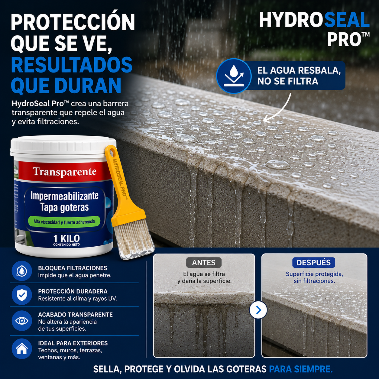 HydroSeal Pro™ | Impermeabilizante Transparente Antigoteras 1 kilo