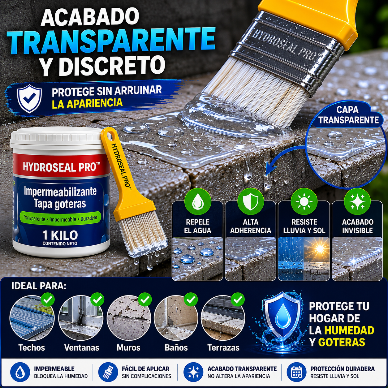 HydroSeal Pro™ | Impermeabilizante Transparente Antigoteras 1 kilo