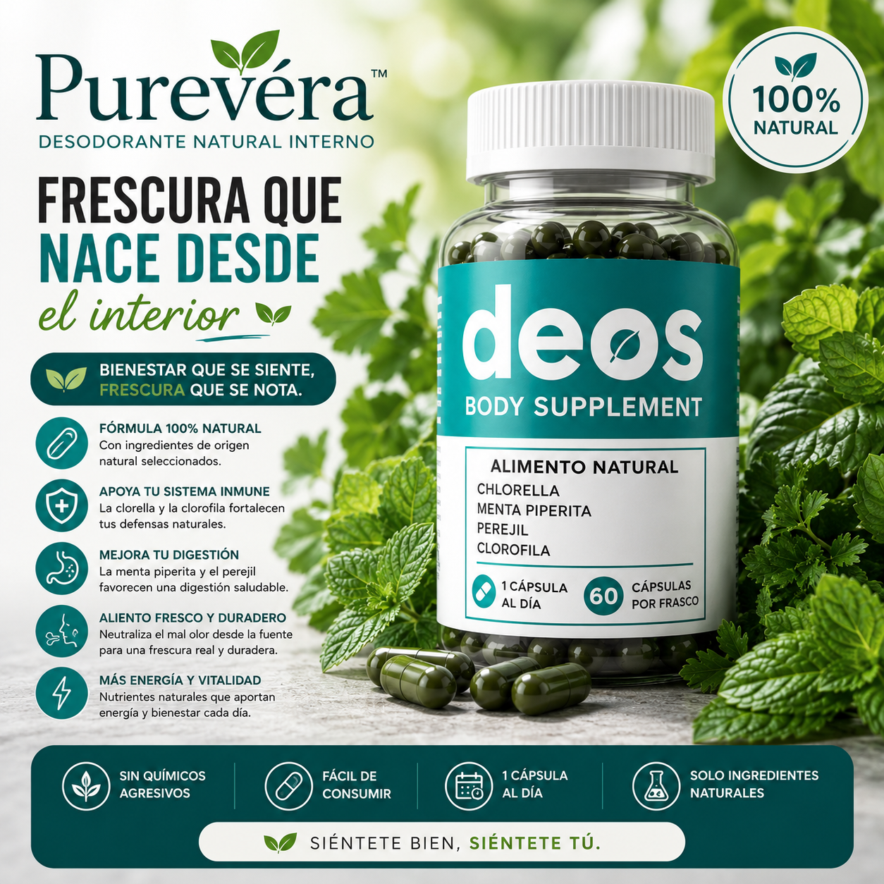 Purevéra™ | Desodorante Natural Interno 60 Cápsulas