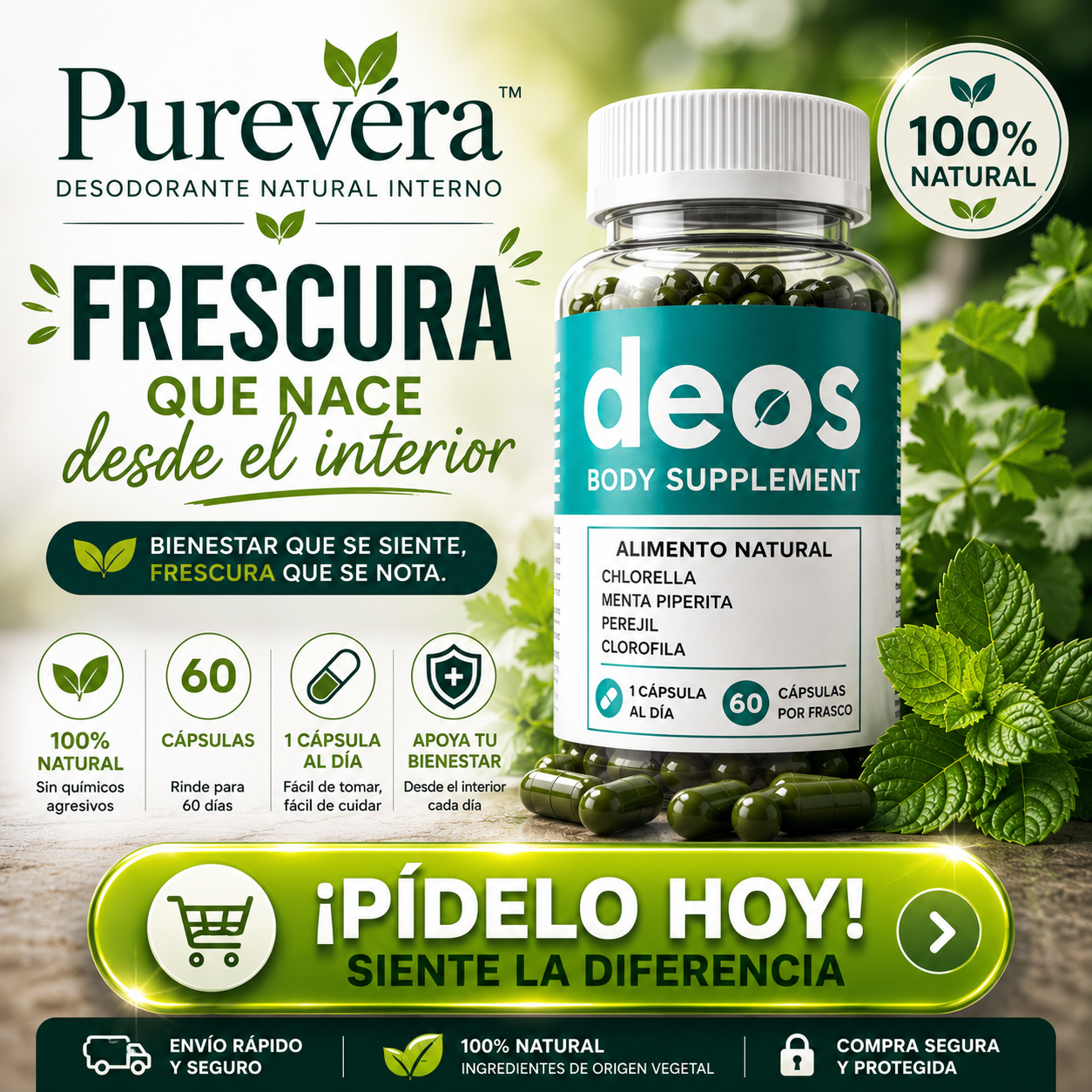 Purevéra™ | Desodorante Natural Interno 60 Cápsulas