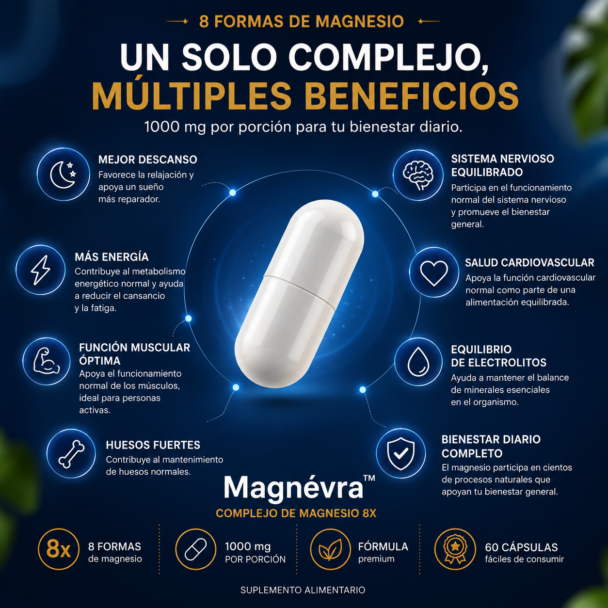 Magnévra™ Complejo de Magnesio 8X | 1000 mg | Máxima Absorción
