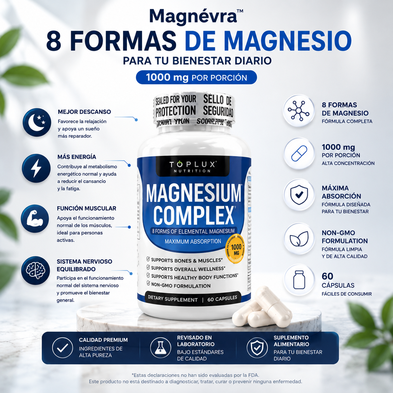 Magnévra™ Complejo de Magnesio 8X | 1000 mg | Máxima Absorción