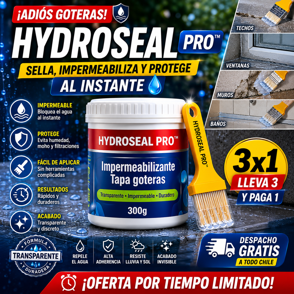 HydroSeal Pro™ | Impermeabilizante Transparente Antigoteras