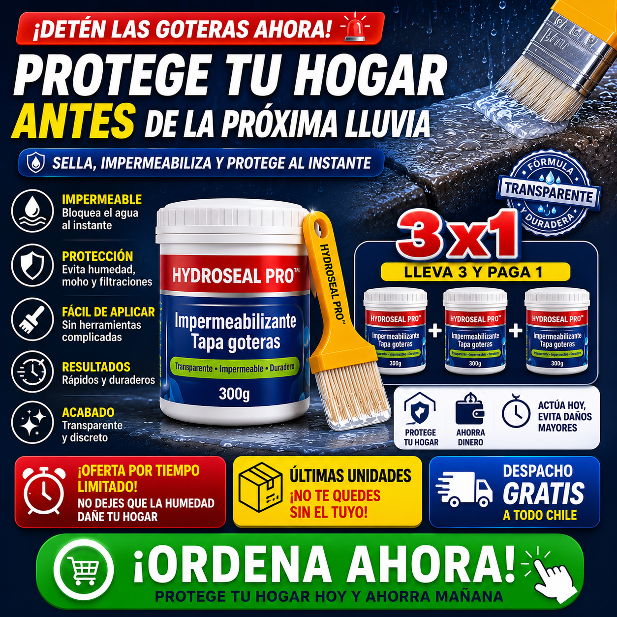 HydroSeal Pro™ | Impermeabilizante Transparente Antigoteras