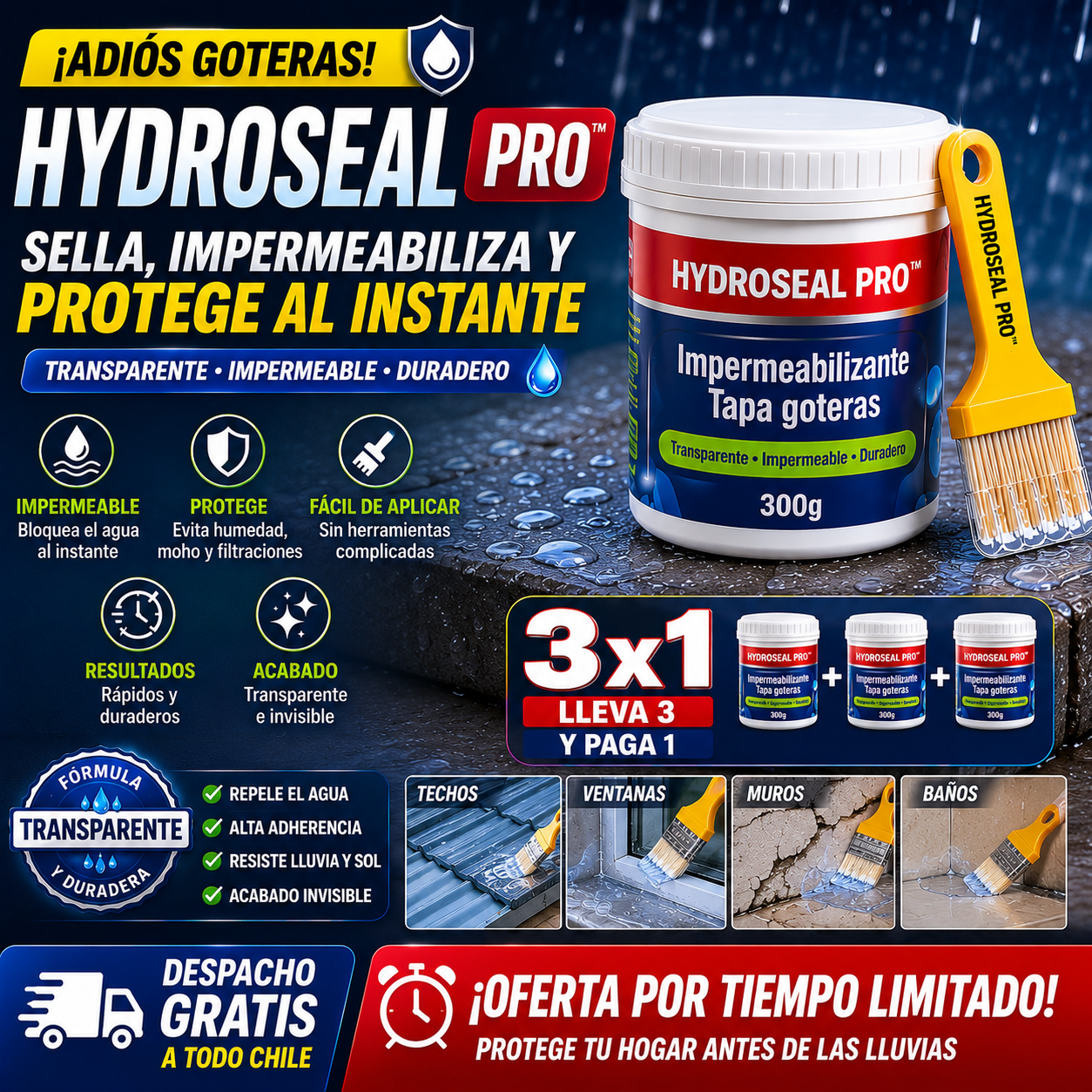 HydroSeal Pro™ | Impermeabilizante Transparente Antigoteras