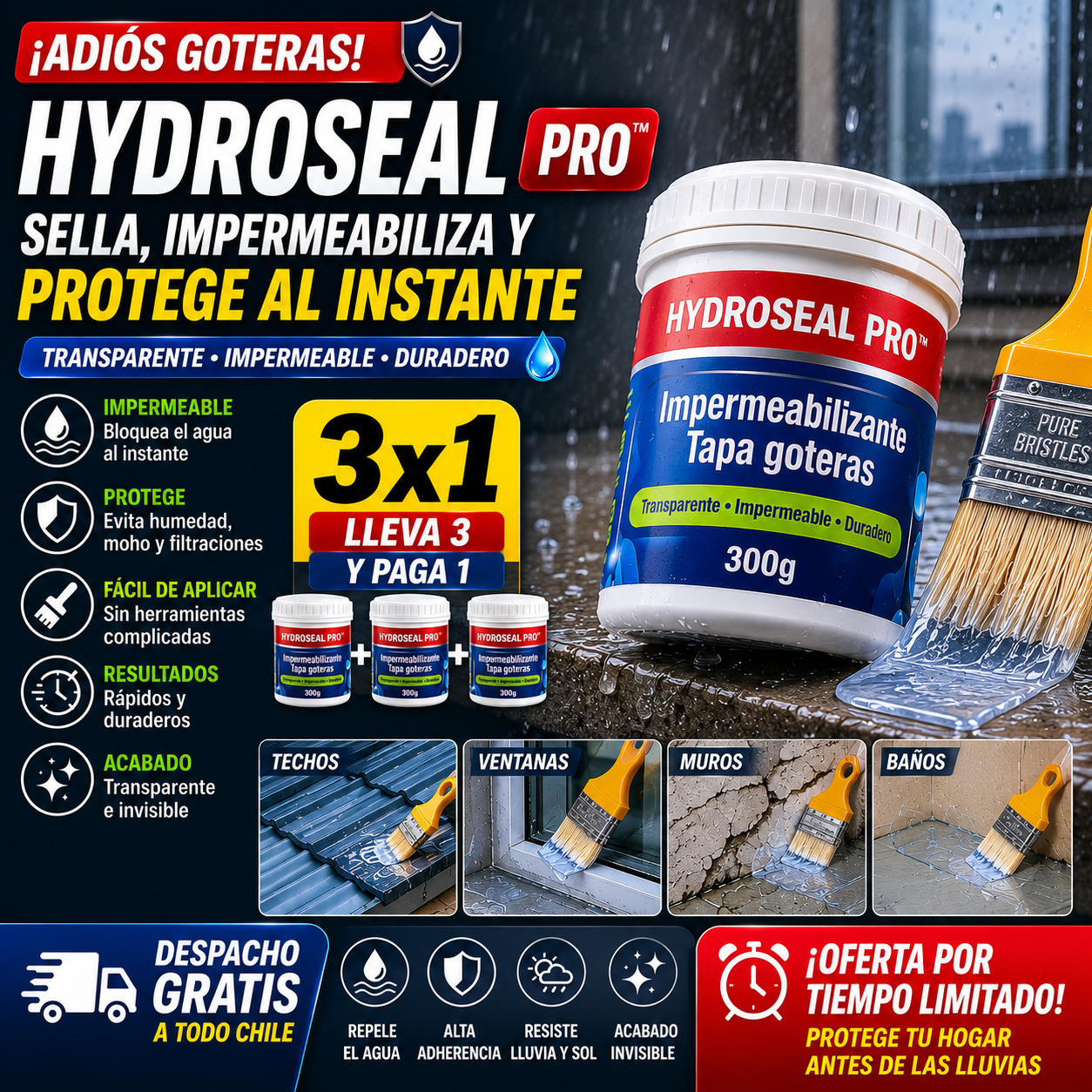 HydroSeal Pro™ | Impermeabilizante Transparente Antigoteras