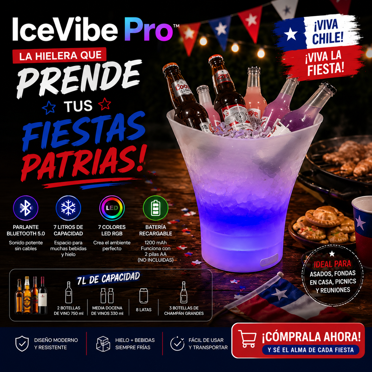 IceVibe Pro™ - Hielera con luz y parlante