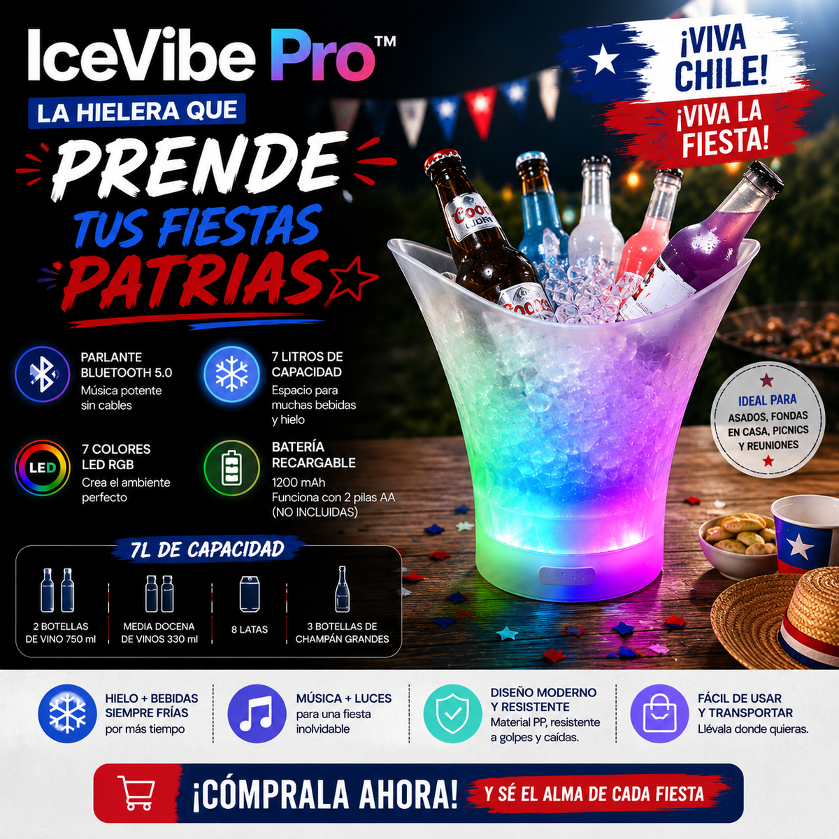 IceVibe Pro™ - Hielera con luz y parlante