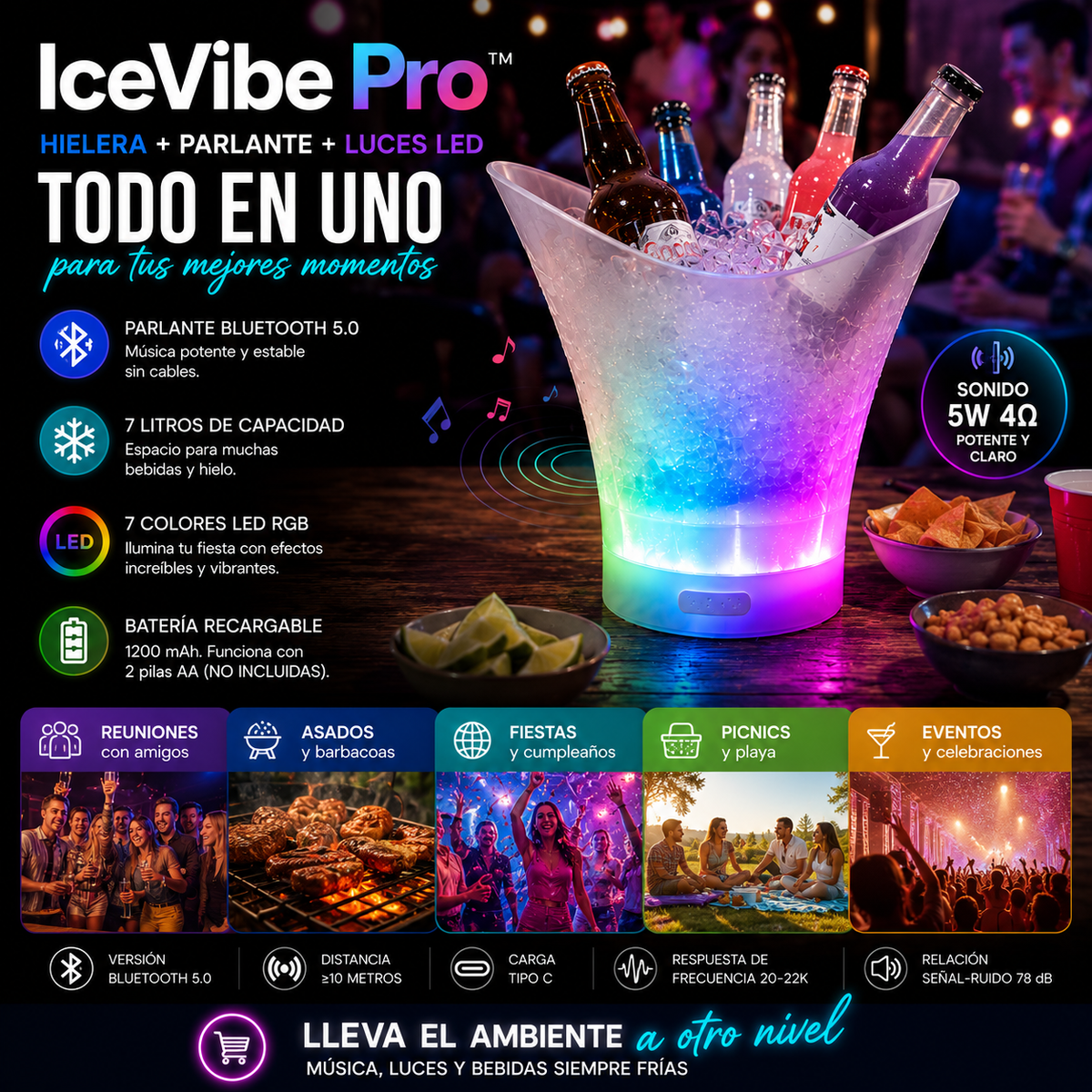 IceVibe Pro™ - Hielera con luz y parlante